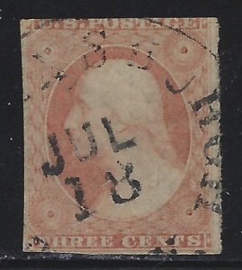 Scott # 10 Lot E233  3c Washington  Type I  Used