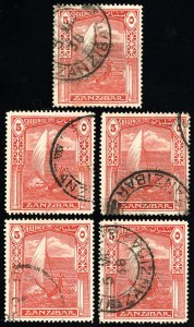 Zanzibar Stamps # 211 Used VF Lot Of 5 Scott Value $40.00