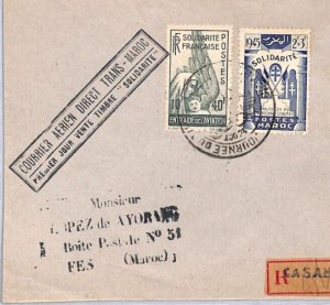 France Cols MOROCCO Air Mail 1945 Cover FIRST FLIGHT SOLIDARITE Casablanca YF102