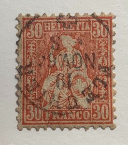 Switzerland 1862  Scott 46 used - 30F, Sitting Helvetia