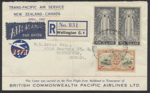 1947 Registered Flight Cover, New Zealand to Canada, AAMC #4713