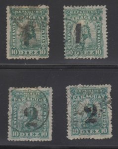 PARAGUAY 1881 PROVISIONAL Sc 17-18 TWO FULL SETS BOTH PRINTINGS USED CV$330.00 