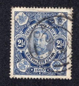 South Africa 1910 2 1/2p blue George V, Scott 1 used, value = $1.75