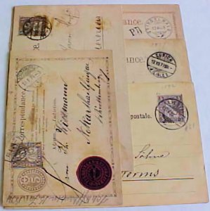 SWITZERLAND  POSTAL CARDS 1874/1882 X 5 ALL TO FOREIGN DESTINATIONS 