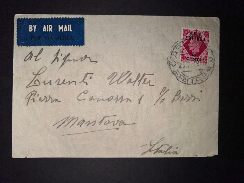 1949 BMA Eritrea Airmail Cover Asmara to Mantova Italy