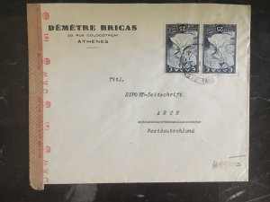 1943 Athens Greece Airmail Censored Cover  to Asch Germany