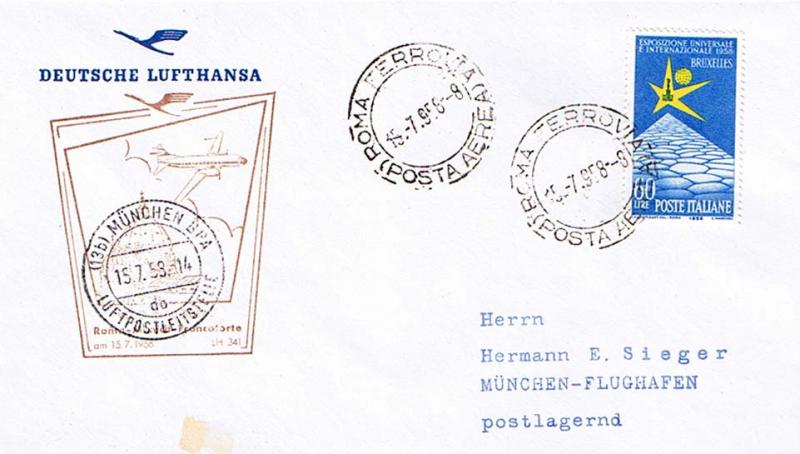 Italy 60L Brussels International Exposition 1958 Roma Ferrovia, (Posta Aerea)...