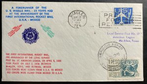 1959 McAllen USA Airmail cover To Reynosa Mexico Rocket Mail Flight 23 Years B