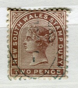 AUSTRALIA; NSW 1870s classic QV Stamp Duty issue used Shade of 2d. value