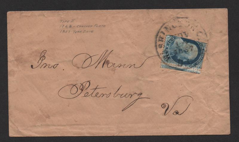 $US Sc#20 Pos 13L2 cracked plate on cover, PF Cert., RARE, Cv. $1475