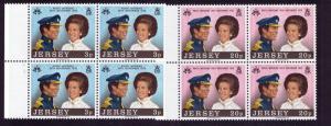 Jersey 1973  QE II, Multi-coloured Royal Wedding Marginal. BLOCK of 4 MNH