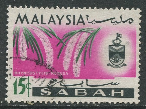 STAMP STATION PERTH Sabah #22 Orchid Type and state Crest Used 1965