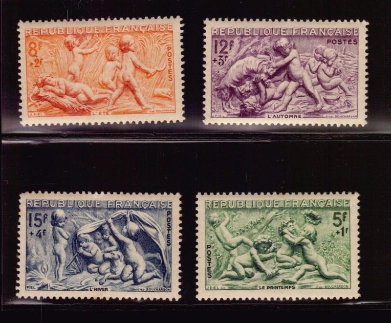 France Scott #B244-247 MNH Seasons Children Sheep CV$10+ cherubs dog ram flowers