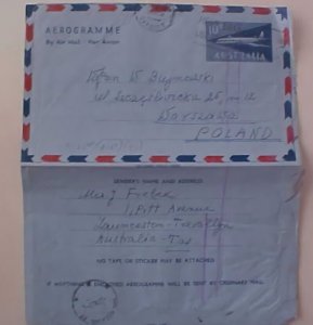 AUSTRALIA  AIR LETTER # 9 $ 25.00 B/S POLAND 1959