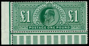 SG320, £1 deep green, NH MINT. Cat £3000. CORNER MARGINAL