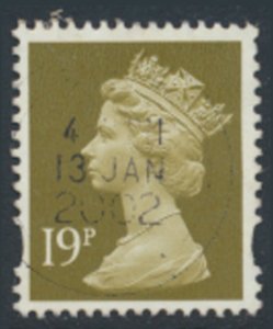 GB Machin 19p SG Y1682 1 blue band SC#  MH208 Used see scans & details