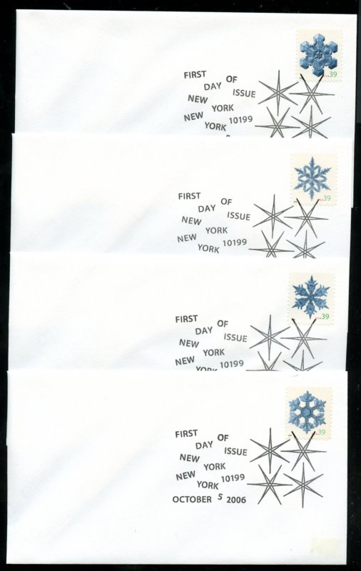 US 4101-4104 Christmas 2006 Snowflakes UA set 4 no cachet FDC DP