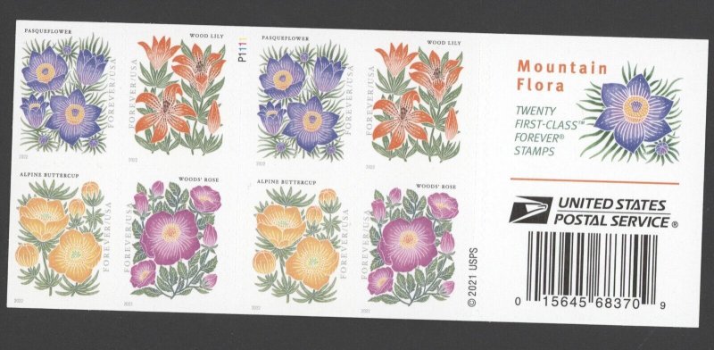 US Scott #5679b (5676-5679) Mountain Flora, Booklet Pane of 20 MNH - Genuine