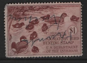 USA    RW9  SIGNED, THIN DUCK STAMP