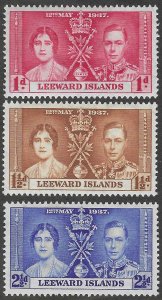 Leeward Islands, set of 3, Scott#100-102, mint, hinged, Coronation,