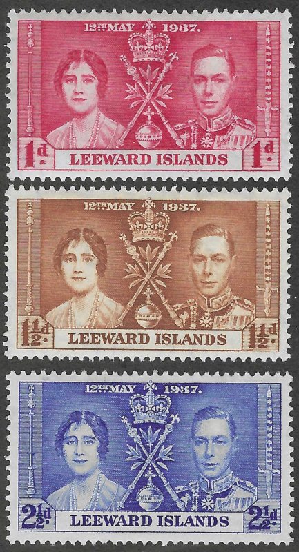 Leeward Islands, set of 3, Scott#100-102, mint, hinged, Coronation,