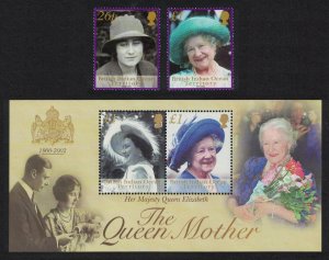 BIOT Queen Elizabeth the Queen Mother Commemoration 2v+MS 2002 MNH SG#267-MS269