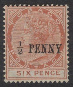 TOBAGO SG28 1887 ½d on 6d ORANGE-BROWN MTD MINT