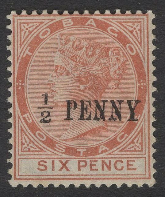 TOBAGO SG28 1887 ½d on 6d ORANGE-BROWN MTD MINT