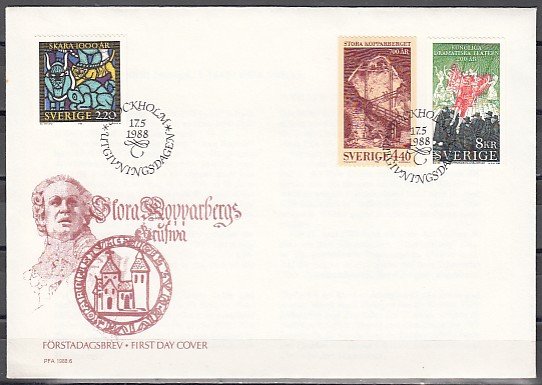 Sweden, Scott cat. 1691-1693. Theater, Mining, Stained Glass. First day cover. ^