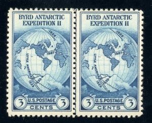 US Stamp #753 BYRD EXPO 3c - Pair with Vertical Line - MNG - CV $32.50