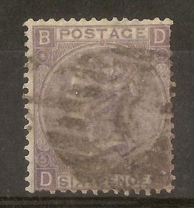 GB 1865 6d Lilac SG97 Pl. 5 Used Cat£110