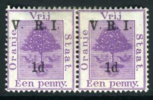 ORANGE FREE STATE-1900 1d on 1d Purple Pair, one stamp with space between V