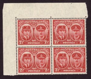 Australia 1945 Sc#197, SG#209 2-1/2d Red Block of 4 MINT.