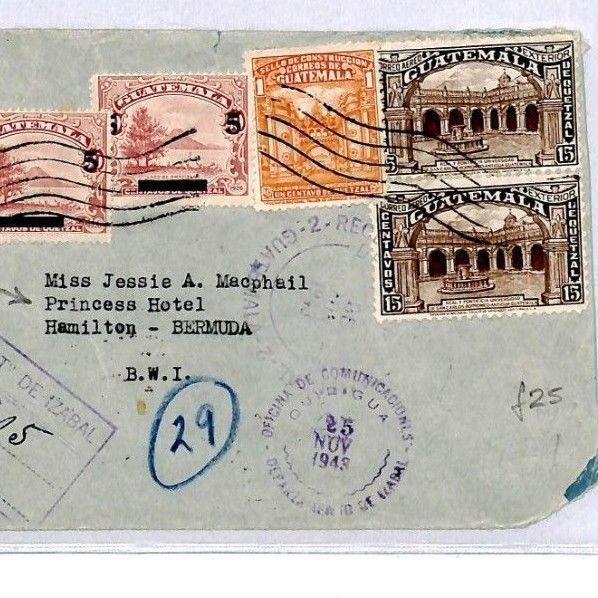 CQ33 WW2 GUATEMALA Cover 1943 Censor Registered Mail PRINCESS HOTEL Bermuda