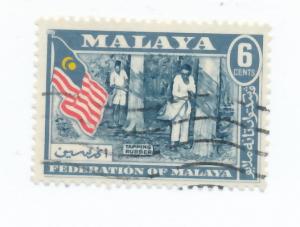 Malaya 1957  Scott 80 used - 6c, Rubber tapping