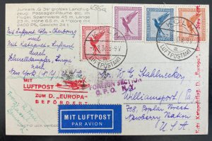 1930 Koln Germany Bremen Catapult Flight Airmail RPPC Postcard Cover To USA