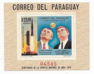 PARAGUAY 1969 LAUCHING OF SATURN V SPACE KENNEDY AND VON BRAUN SS C322 BL124