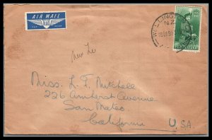 New Zealand 1959 Airmail Cover Wellington  To San Mateo california