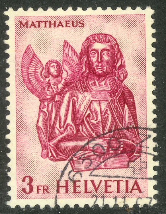 SWITZERLAND 1961 3fr ST MATTHEW Wood Carving Issue Sc 406 VFU