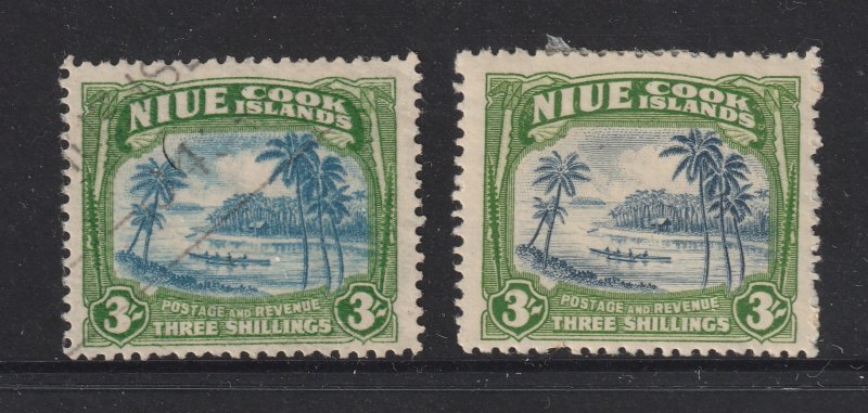 Niue the MH & U pair of 3/- from the 1938 set