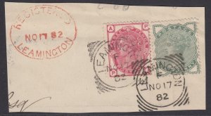 SG 158/164. 3d & ½d used on small piece cancelled with Leamington ‘box’ CDS..