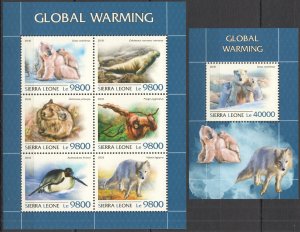 HM1527 2018 SIERRA LEONE BEARS PENGUINS GLOBAL WARMING FAUNA #10199-4+BL1554 MNH