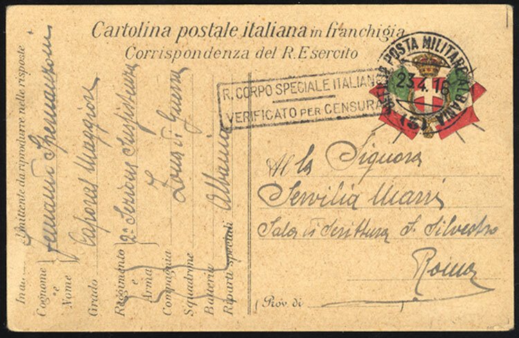Albania, Central Albania (Essad Post), 1916 (Apr 23) Italian military postal ...