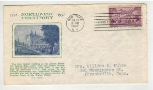 1937 NORTHWEST TERRITORY FDC 795-21 NY CANCEL GRANDY & STATE CAPITOL BUILDING
