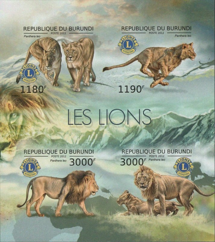 Lions Wild Animals Imperforated Souvenir Sheet of 4 Stamps MNH