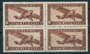 FRENCH INDOCHINA, 30$ AIRPOST FROM 1948, BLOCK OF 4 UNUSED, LITTLE TONING SPOTS