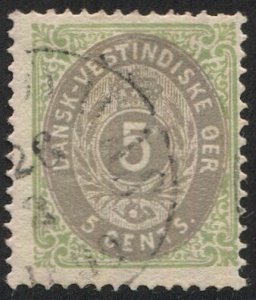 DANISH WEST INDIES 1876 Sc 8a F, used 5c perf 14 x 13-1/2