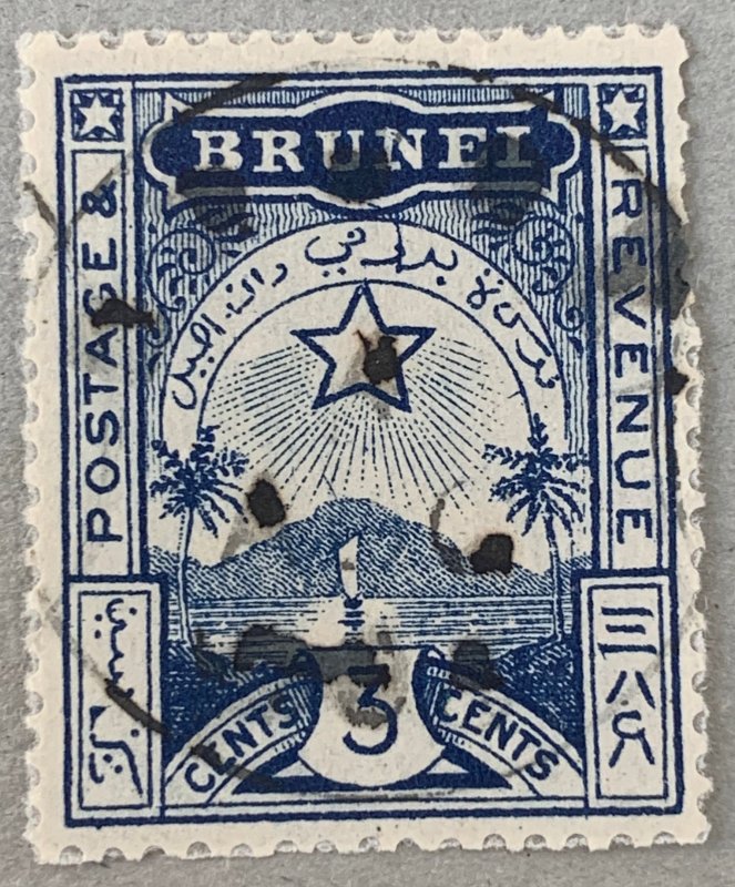 Brunei 1895 3c Star and Crescent local, used. SG 4.  Scott A4, CV $16.50