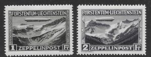 Liechtenstein C7-8 1931  VF  Mint NH  Zeppelinpost 