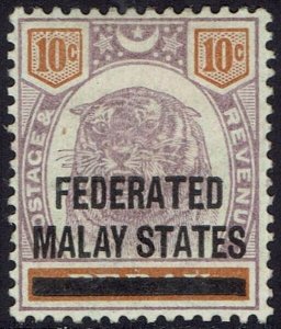 FEDERATED MALAY STATES 1900 TIGER PERAK 10/- OVERPRINTED